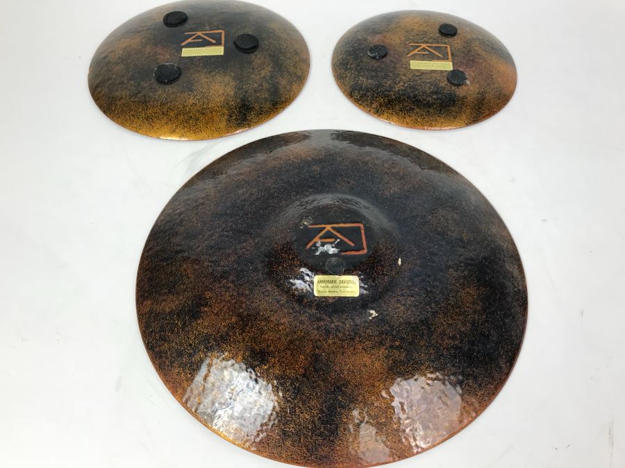 JUST ADDED - (3) Annemarie Davidson Handcrafted Mid-Century Enamel Plates [Photo 10]