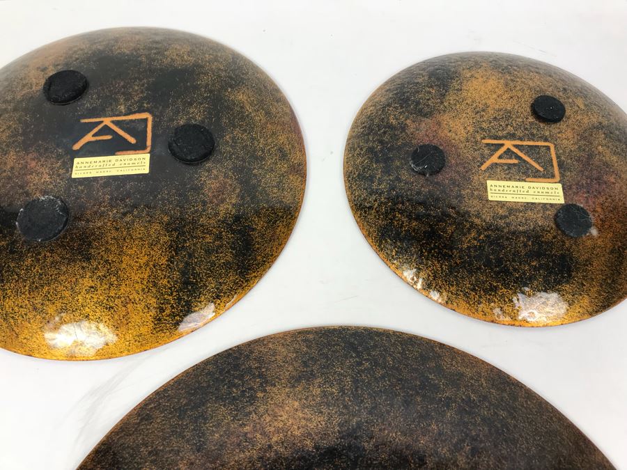 JUST ADDED - (3) Annemarie Davidson Handcrafted Mid-Century Enamel Plates [Photo 13]