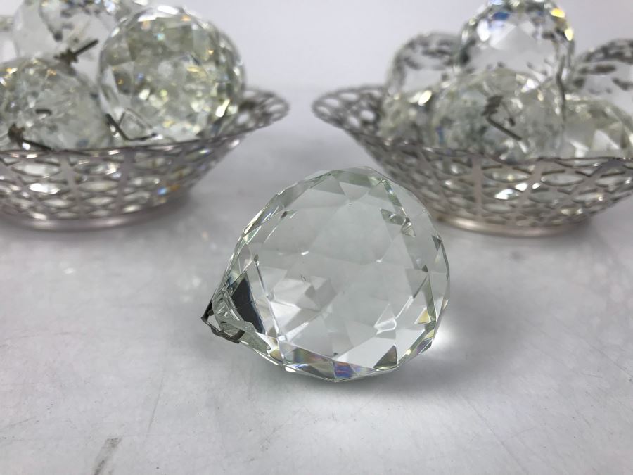 JUST ADDED - Pair Of Silverplate Dishes Filled With Faceted Glass Crystal Balls Prisms Chandelier Parts Hanging Pendants [Photo 10]