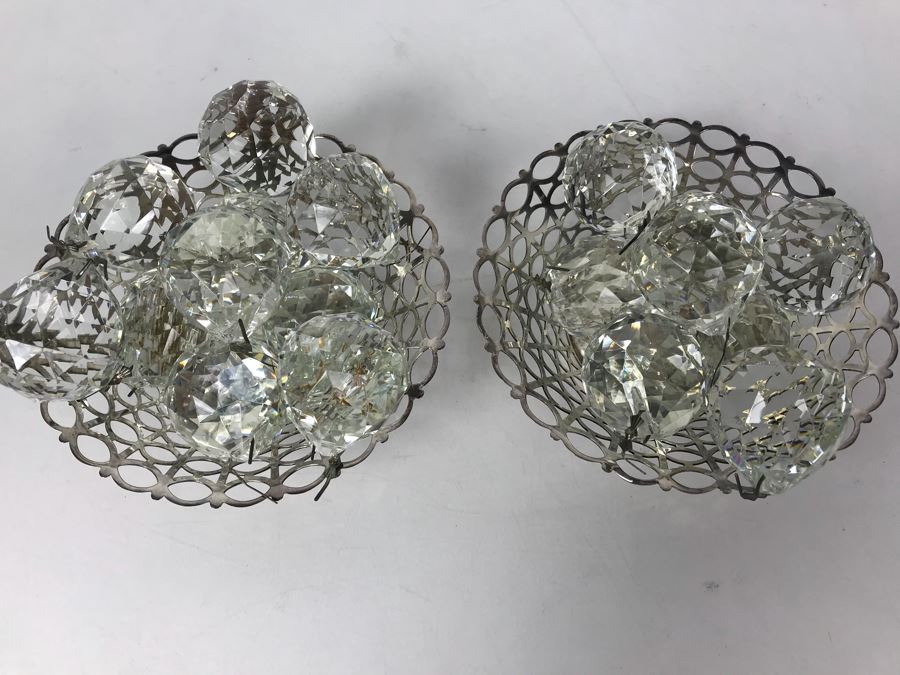 JUST ADDED - Pair Of Silverplate Dishes Filled With Faceted Glass Crystal Balls Prisms Chandelier Parts Hanging Pendants [Photo 9]