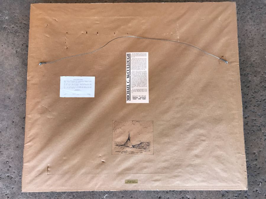 JUST ADDED - Original Michael C. McCullough Watercolor Painting With Antique 1100-1250 Indian Pottery Sherd (Also Original Pen And Ink Drawing On Back) 35' X 31' [Photo 15]