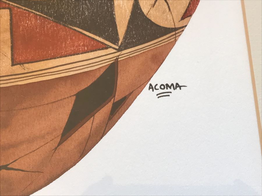 JUST ADDED - Original Michael C. McCullough Watercolor Painting With Antique 1100-1250 Indian Pottery Sherd (Also Original Pen And Ink Drawing On Back) 35' X 31' [Photo 10]