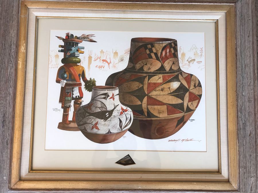 JUST ADDED - Original Michael C. McCullough Watercolor Painting With Antique 1100-1250 Indian Pottery Sherd (Also Original Pen And Ink Drawing On Back) 35' X 31' [Photo 6]