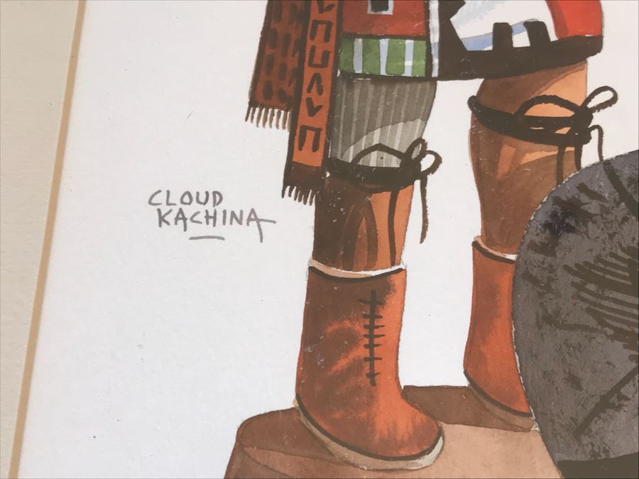 JUST ADDED - Original Michael C. McCullough Watercolor Painting With Antique 1100-1250 Indian Pottery Sherd (Also Original Pen And Ink Drawing On Back) 35' X 31' [Photo 12]