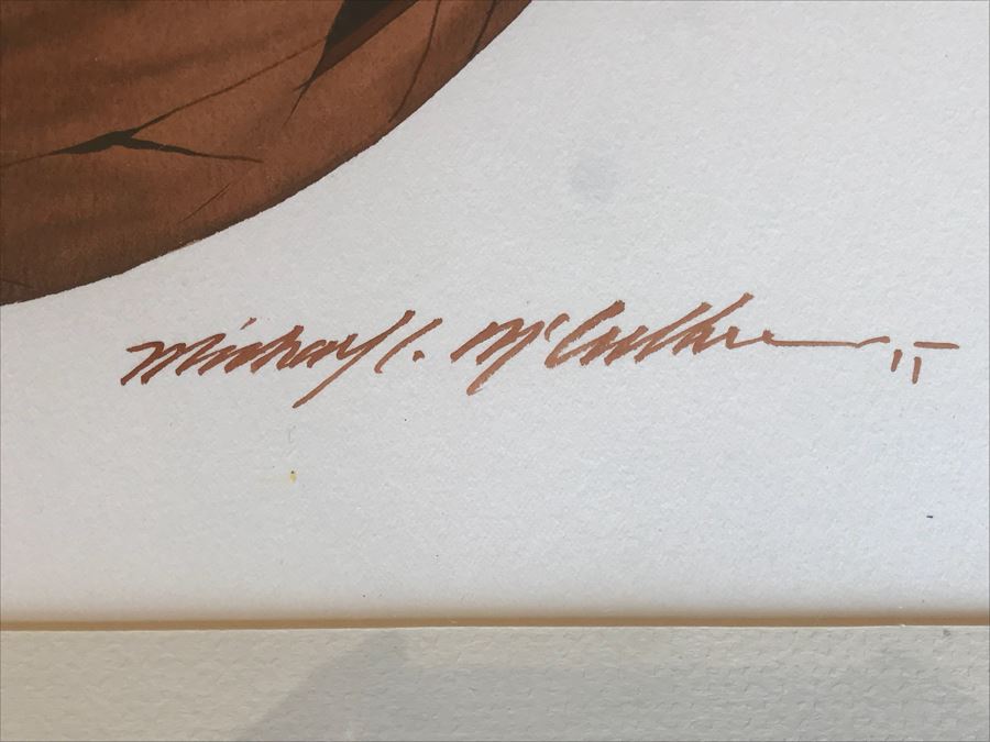 JUST ADDED - Original Michael C. McCullough Watercolor Painting With Antique 1100-1250 Indian Pottery Sherd (Also Original Pen And Ink Drawing On Back) 35' X 31' [Photo 5]