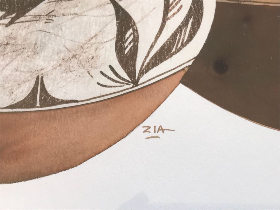 JUST ADDED - Original Michael C. McCullough Watercolor Painting With Antique 1100-1250 Indian Pottery Sherd (Also Original Pen And Ink Drawing On Back) 35' X 31' [Photo 11]