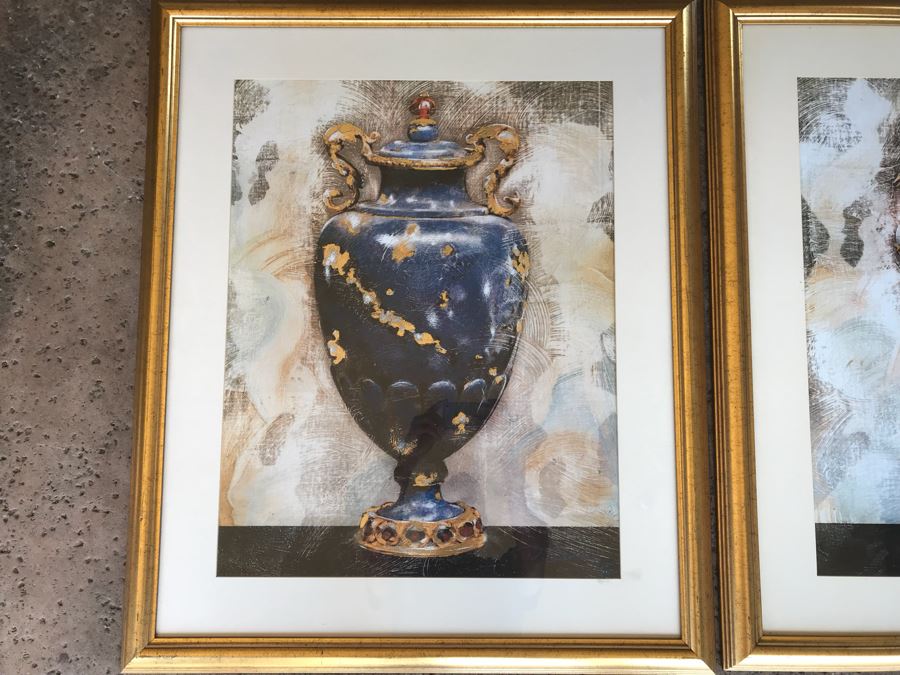 JUST ADDED - Pair Of Gilt Framed Prints Of Vase And Ewer 31' X 37' [Photo 2]