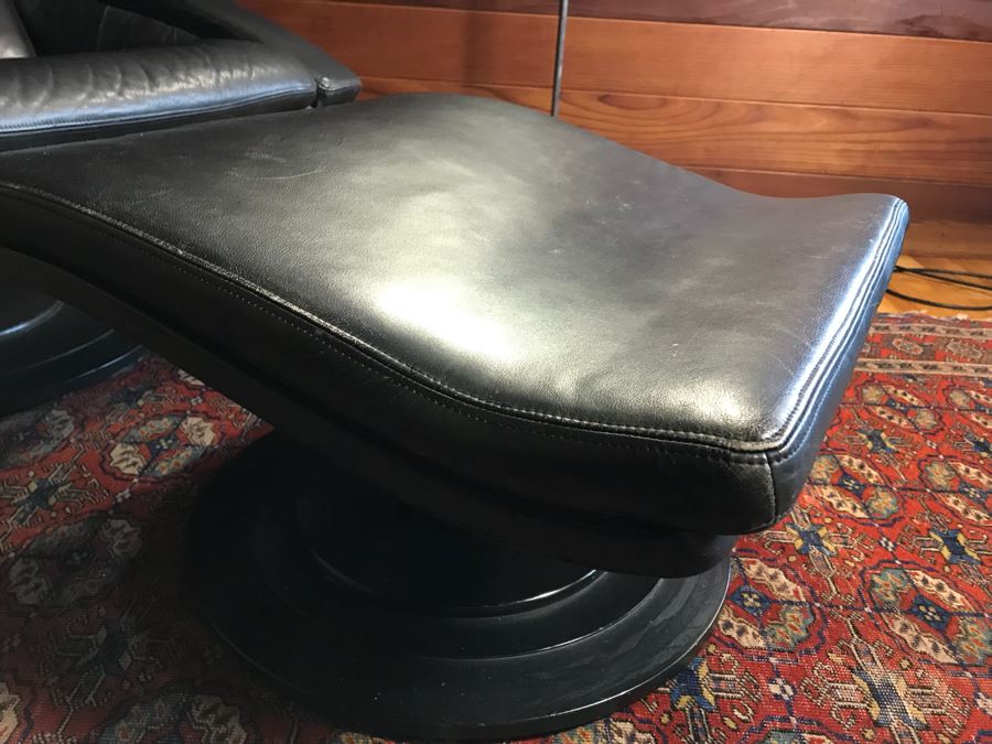 NELO Swedish Leather Mid-Century Modern Swivel Lounge Armchair With Ottoman [Photo 10]