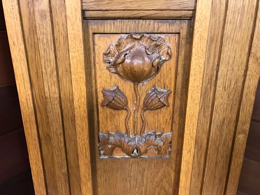 Stunning Arts & Crafts Carved Wooden Grandfather Case Clock With D.G.M.S. Clock Movement - Was Working May Need Servicing [Photo 5]