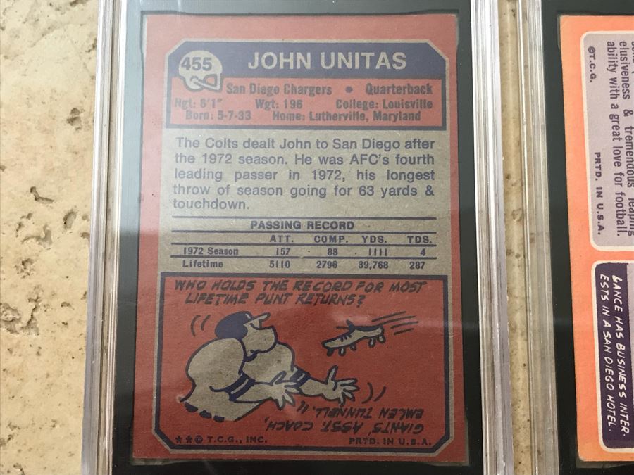 (3) Vintage Graded Football Cards: San Diego Chargers John Unitas, San Diego Chargers Lance Alworth And New York Giants Charley Conerly [Photo 11]