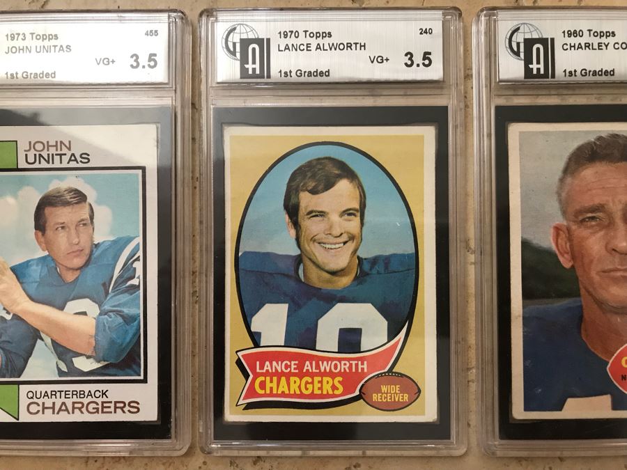 (3) Vintage Graded Football Cards: San Diego Chargers John Unitas, San Diego Chargers Lance Alworth And New York Giants Charley Conerly [Photo 5]