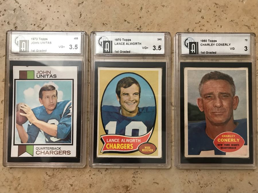 (3) Vintage Graded Football Cards: San Diego Chargers John Unitas, San Diego Chargers Lance Alworth And New York Giants Charley Conerly [Photo 2]