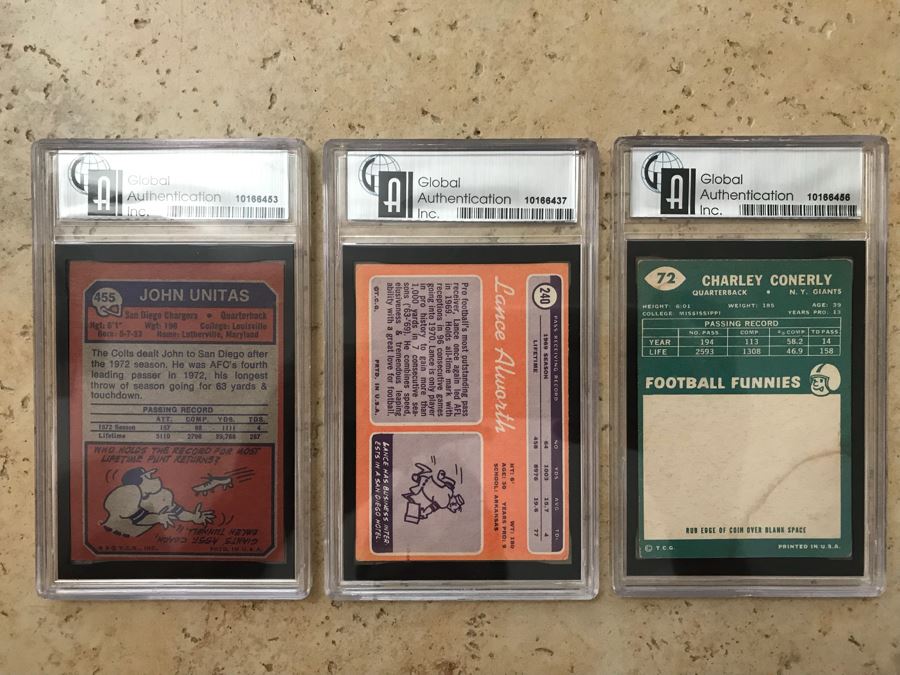 (3) Vintage Graded Football Cards: San Diego Chargers John Unitas, San Diego Chargers Lance Alworth And New York Giants Charley Conerly [Photo 10]