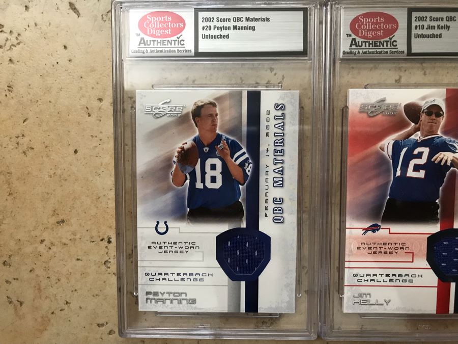 (4) Untouched Authentic Event-Worn Jersey Football Cards: Peyton Manning, Jim Kelly, Jeff Garcia And Jim Everett [Photo 2]