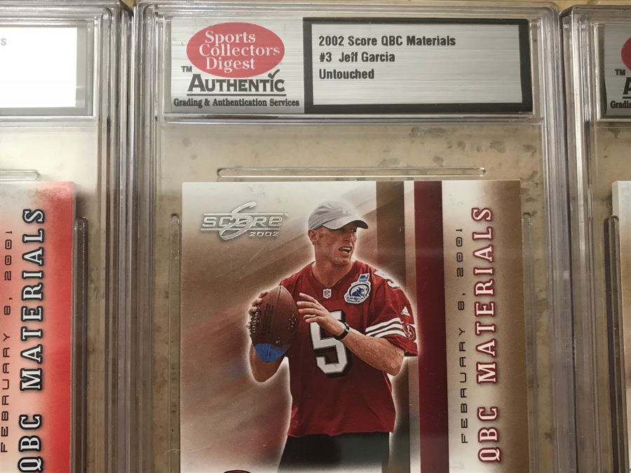 (4) Untouched Authentic Event-Worn Jersey Football Cards: Peyton Manning, Jim Kelly, Jeff Garcia And Jim Everett [Photo 8]