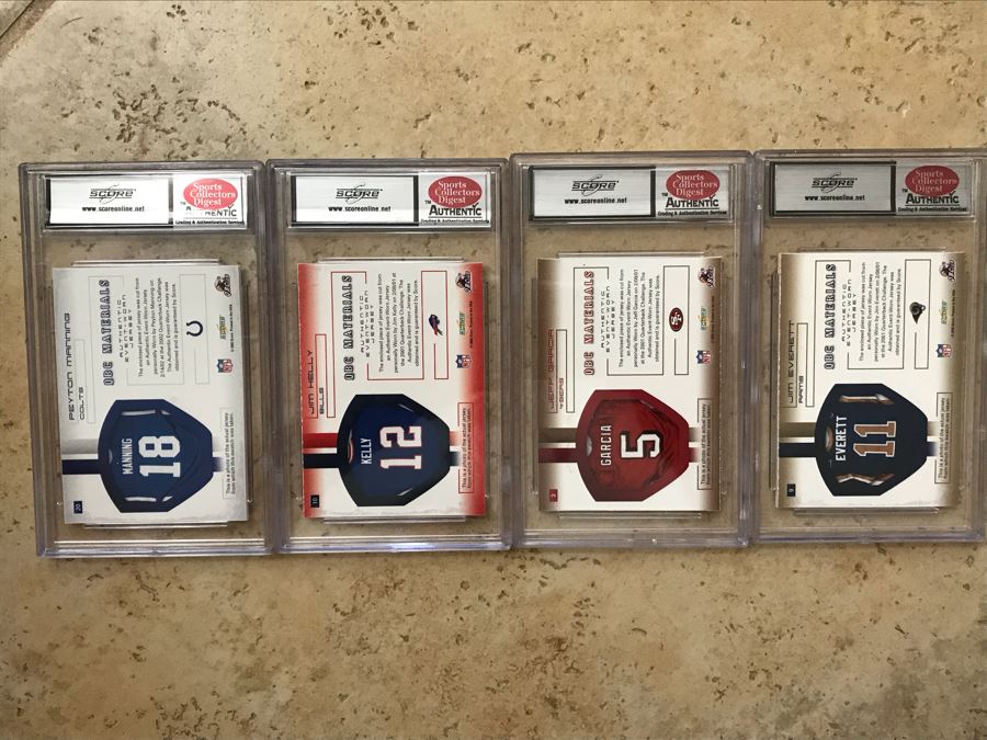(4) Untouched Authentic Event-Worn Jersey Football Cards: Peyton Manning, Jim Kelly, Jeff Garcia And Jim Everett [Photo 12]