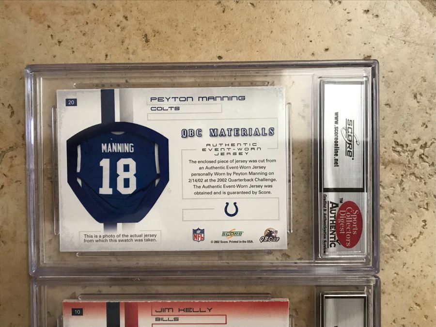 (4) Untouched Authentic Event-Worn Jersey Football Cards: Peyton Manning, Jim Kelly, Jeff Garcia And Jim Everett [Photo 13]