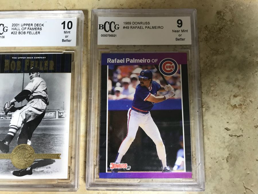 Graded 10 Baseball Card Bob Feller, Graded 9 Baseball Card Rafael Palmeiro, Barry Bonds Flipp Card And Lou Gehrig Limited Edition Card [Photo 6]