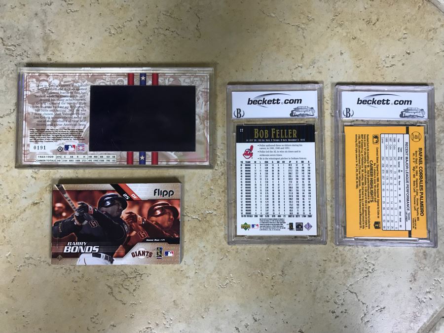 Graded 10 Baseball Card Bob Feller, Graded 9 Baseball Card Rafael Palmeiro, Barry Bonds Flipp Card And Lou Gehrig Limited Edition Card [Photo 8]