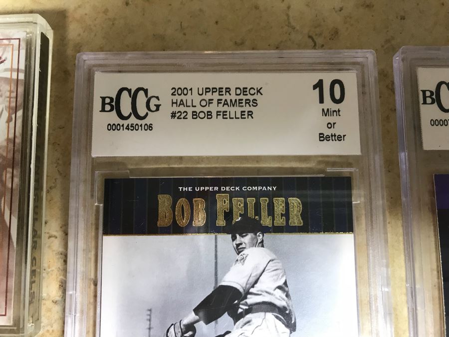 Graded 10 Baseball Card Bob Feller, Graded 9 Baseball Card Rafael Palmeiro, Barry Bonds Flipp Card And Lou Gehrig Limited Edition Card [Photo 5]