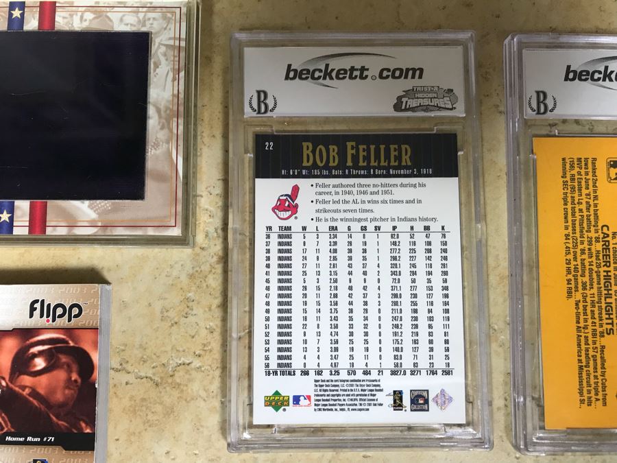 Graded 10 Baseball Card Bob Feller, Graded 9 Baseball Card Rafael Palmeiro, Barry Bonds Flipp Card And Lou Gehrig Limited Edition Card [Photo 10]