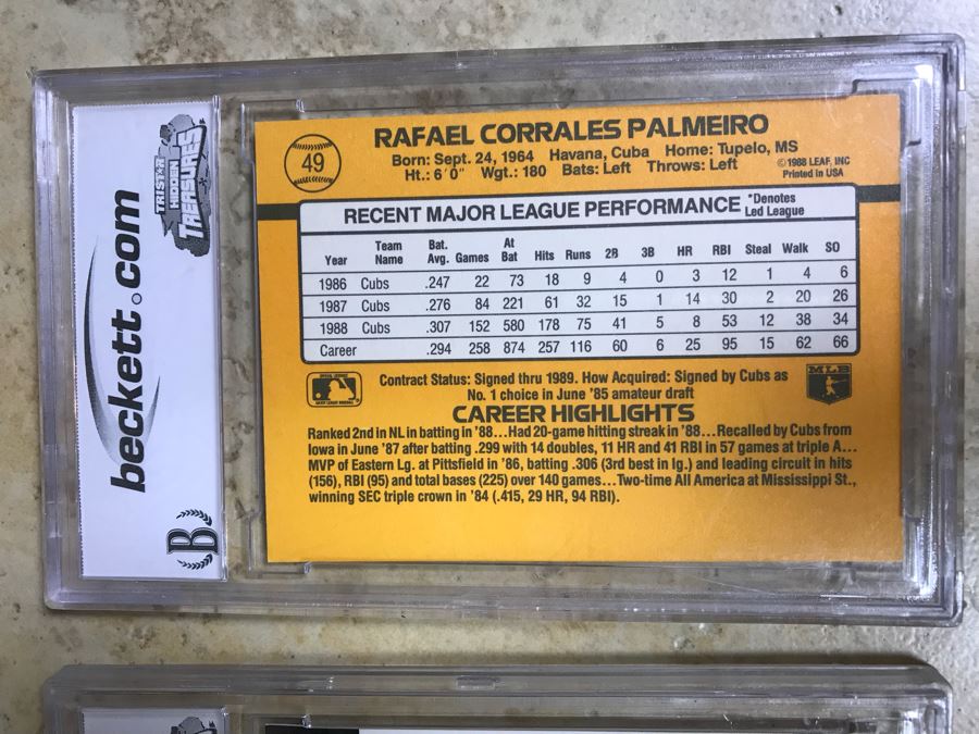 Graded 10 Baseball Card Bob Feller, Graded 9 Baseball Card Rafael Palmeiro, Barry Bonds Flipp Card And Lou Gehrig Limited Edition Card [Photo 9]