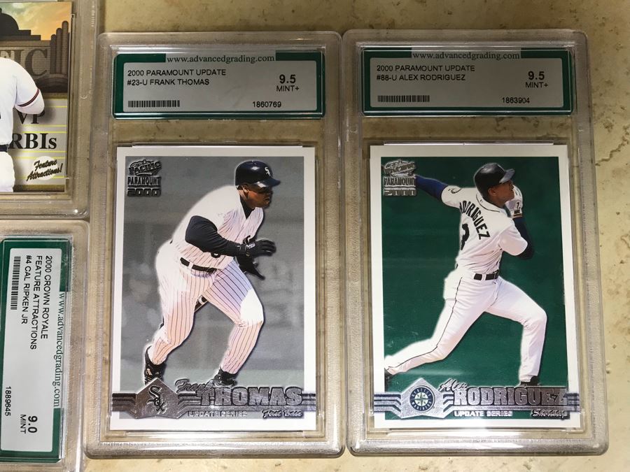 Graded 9 Baseball Cards Chipper Jones And Cal Ripken Jr., Graded 9.5 Baseball Cards Frank Thomas And Alex Rodriguez [Photo 2]