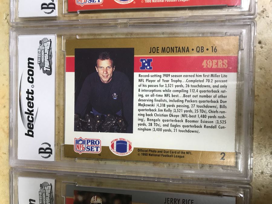 Graded 9 Football Cards Phil Simms, Jerry Rice, Joe Montana And Ronnie