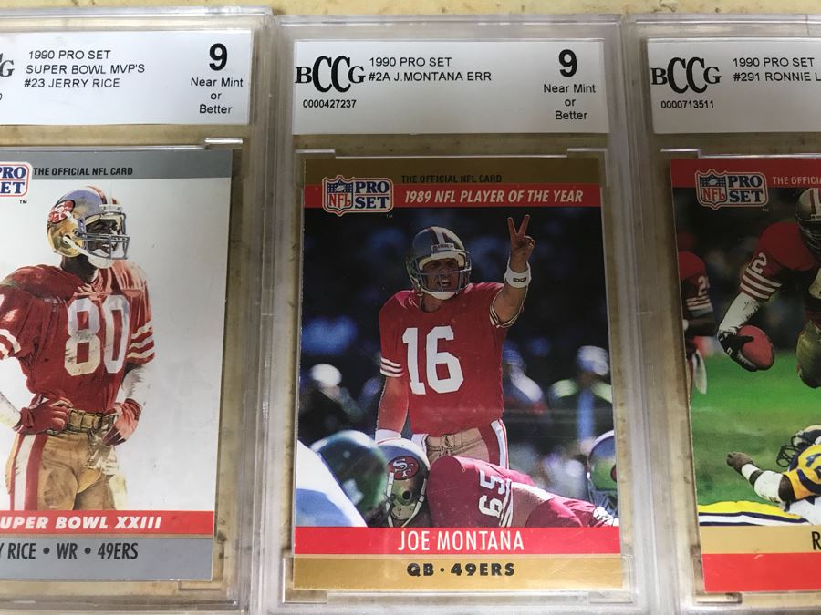 Graded 9 Football Cards Phil Simms, Jerry Rice, Joe Montana And Ronnie