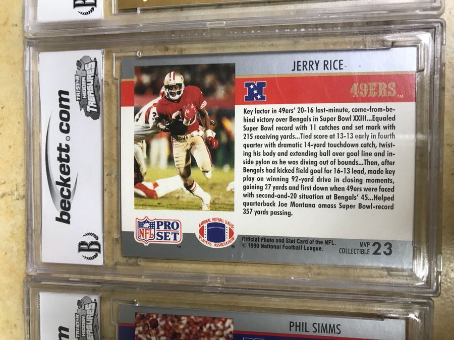 Graded 9 Football Cards Phil Simms, Jerry Rice, Joe Montana And Ronnie