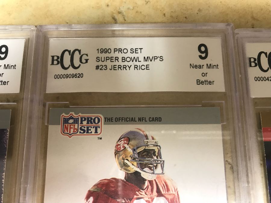 Graded 9 Football Cards Phil Simms, Jerry Rice, Joe Montana And Ronnie