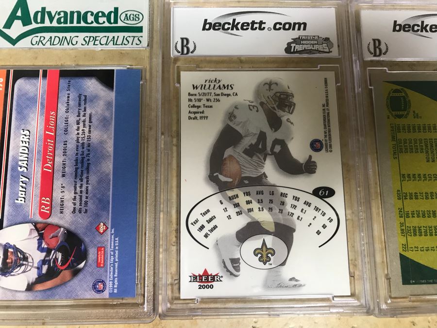 Graded 9 Football Cards: Barry Sanders, Barry Sanders, Ricky Williams And Warren Moon [Photo 11]