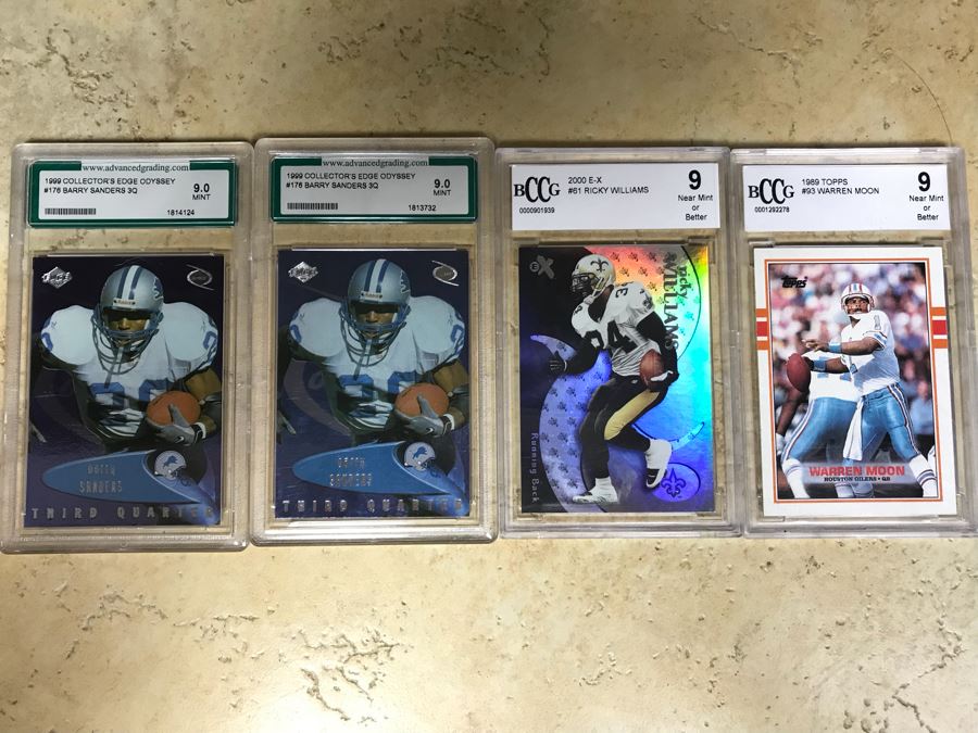 Graded 9 Football Cards: Barry Sanders, Barry Sanders, Ricky Williams And Warren Moon [Photo 1]