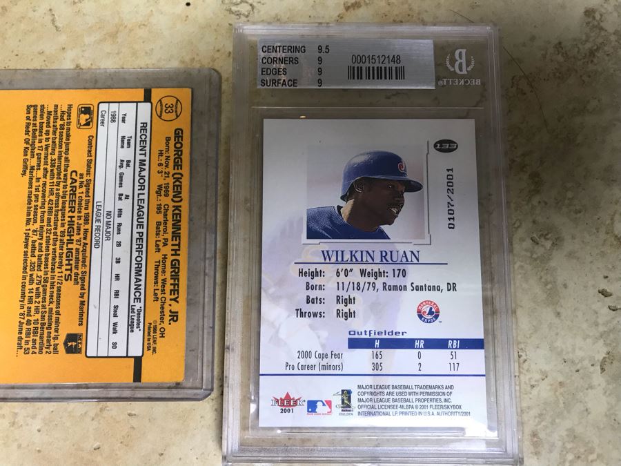 Ken Griffey Jr. Rookie Baseball Card, Graded 9 Basecards Of: Eddie Murray, Wade Boggs And Wilkin Ruan [Photo 11]