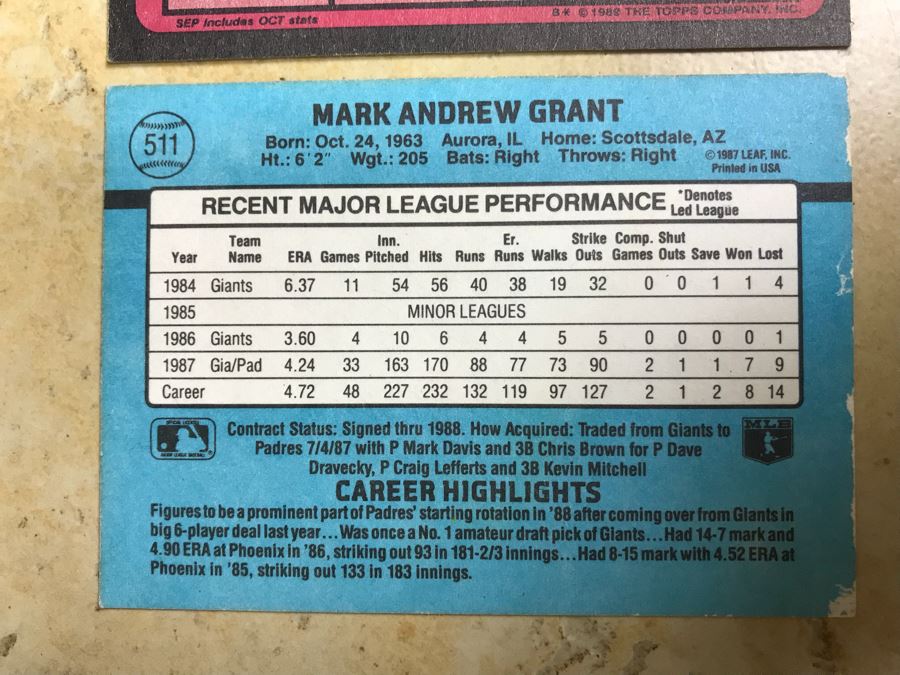 (3) Signed Baseball Cards Of Mark Grant And (1) Signed Baseball Card Of Bruce Hurst [Photo 11]