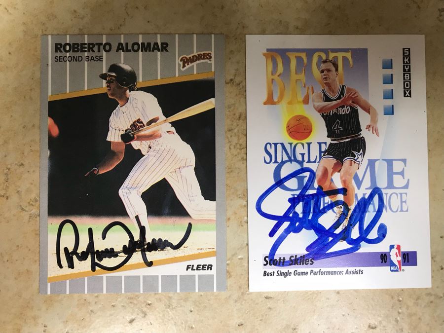 Signed Baseball Card Roberto Alomar Padres And Signed Basketball Card Scott Skiles [Photo 1]