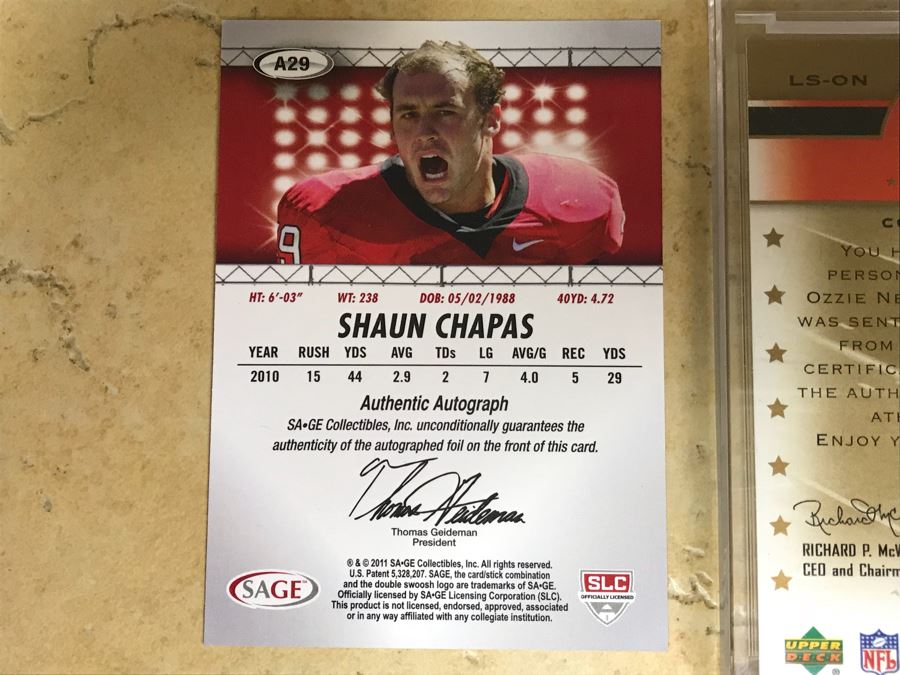 Signed Football Cards: Shaun Chapas, Ozzie Newsome And Kyle Rudolph
