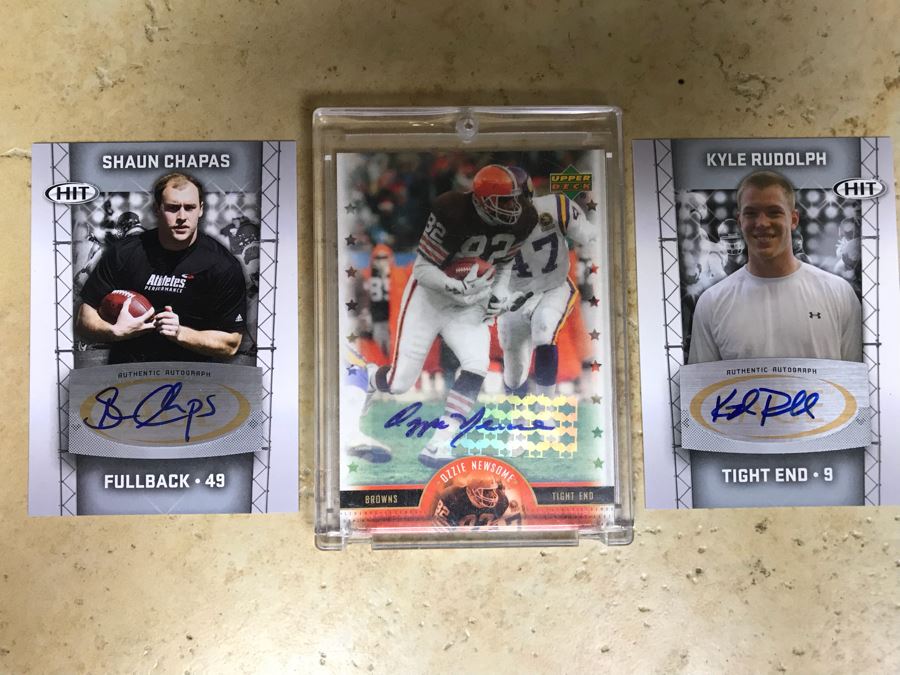 Signed Football Cards: Shaun Chapas, Ozzie Newsome And Kyle Rudolph [Photo 1]