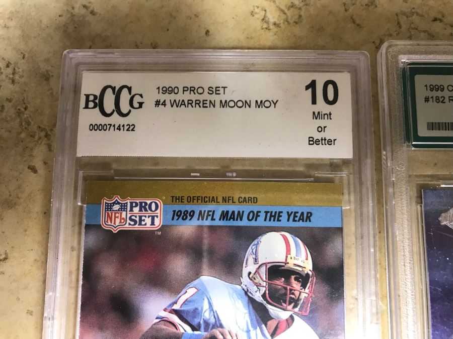 Football Cards Graded 10 Warren Moon MOY, Graded 10 Randy Moss 3Q, Warrick Dunn Limited Edition Ticket Card 1 Of 100 [Photo 3]