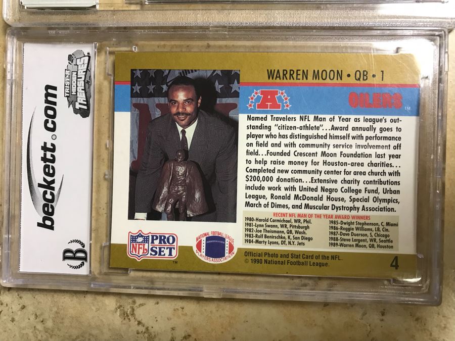 Football Cards Graded 10 Warren Moon MOY, Graded 10 Randy Moss 3Q, Warrick Dunn Limited Edition Ticket Card 1 Of 100 [Photo 8]