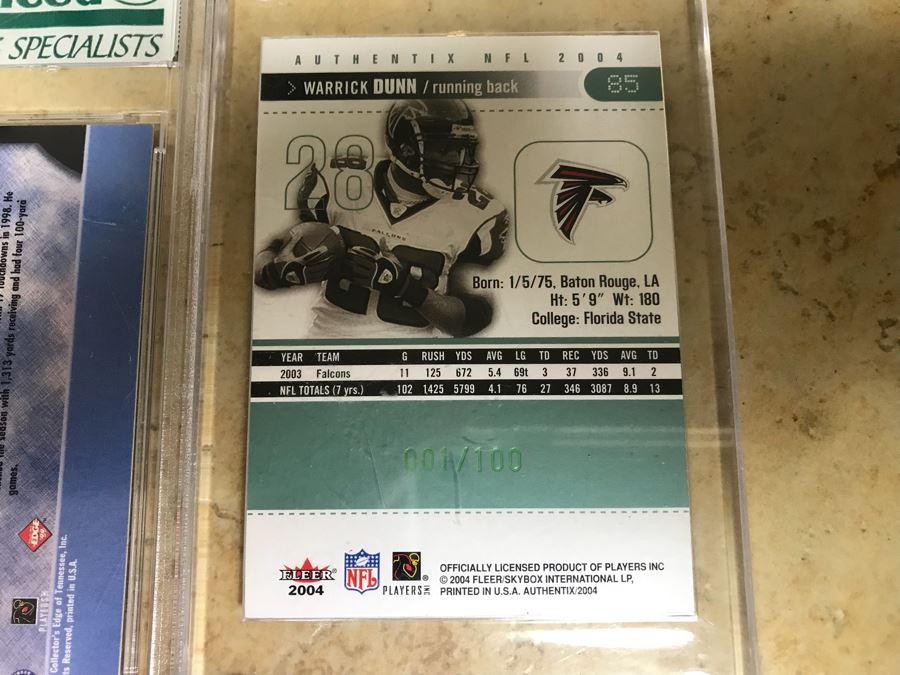 Football Cards Graded 10 Warren Moon MOY, Graded 10 Randy Moss 3Q, Warrick Dunn Limited Edition Ticket Card 1 Of 100 [Photo 10]