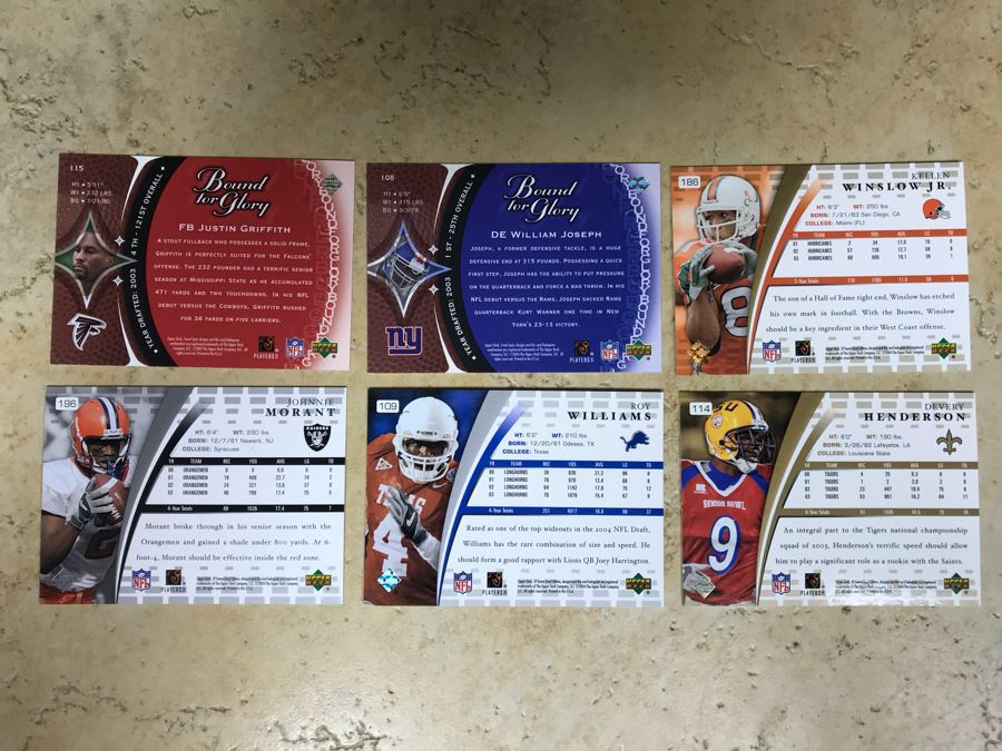 (6) Rookie Football Cards: Roy Williams, Devery Henderson, Kellen Winslow Jr., William Joseph, Justin Griffith, And Johnnie Morant [Photo 8]