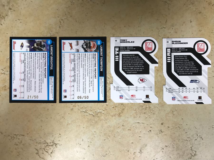 (2) Rookie Football Cards: Lamont Brightful And Lamont Thompson And (2) Limited Edition Cards Tony Gonzalez And Shaun Alexander [Photo 6]