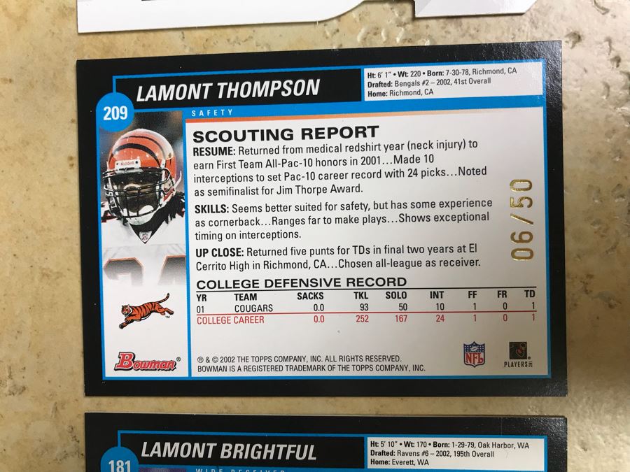 (2) Rookie Football Cards: Lamont Brightful And Lamont Thompson And (2 ...