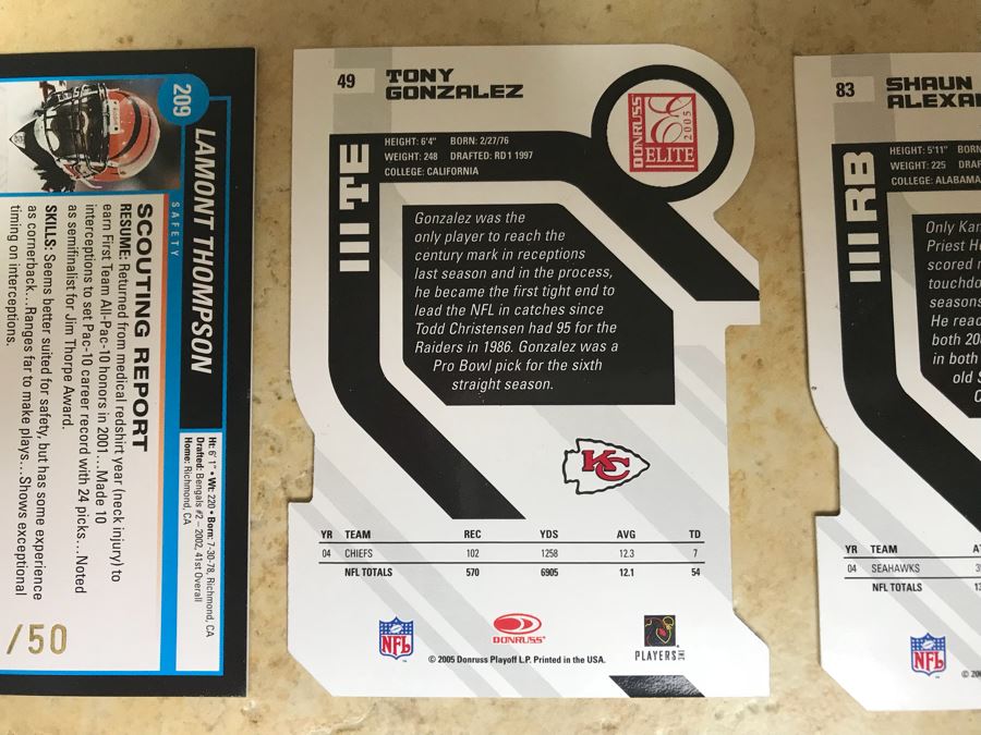 (2) Rookie Football Cards: Lamont Brightful And Lamont Thompson And (2) Limited Edition Cards Tony Gonzalez And Shaun Alexander [Photo 8]