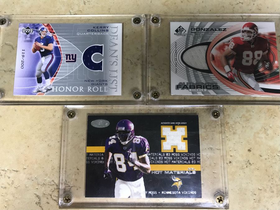 (3) Jersey Football Cards: Kerry Collins, Tony Gonzalez And Randy Moss [Photo 1]