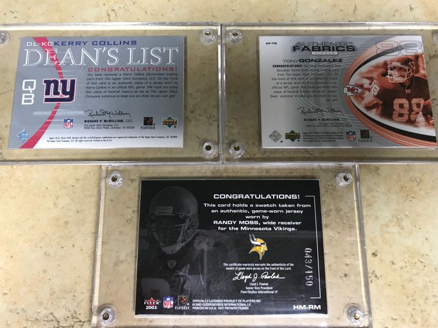 (3) Jersey Football Cards: Kerry Collins, Tony Gonzalez And Randy Moss [Photo 5]