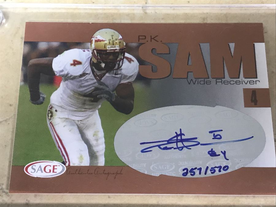 (4) SAGE Signed Football Cards: P. K. Sam, Devard Darling, J. T. O'Sullivan And Michael Jenkins [Photo 9]