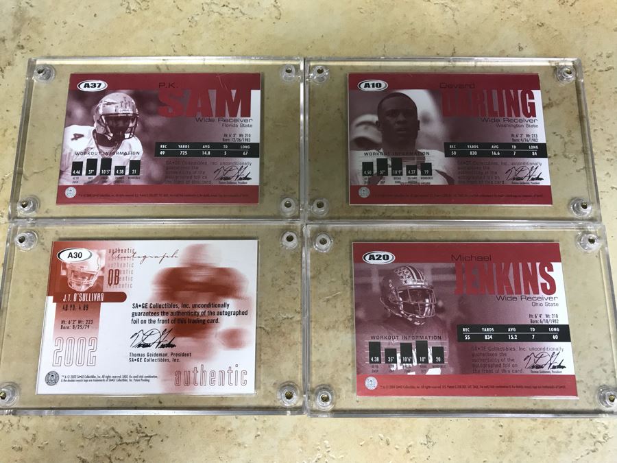 (4) SAGE Signed Football Cards: P. K. Sam, Devard Darling, J. T. O'Sullivan And Michael Jenkins [Photo 11]