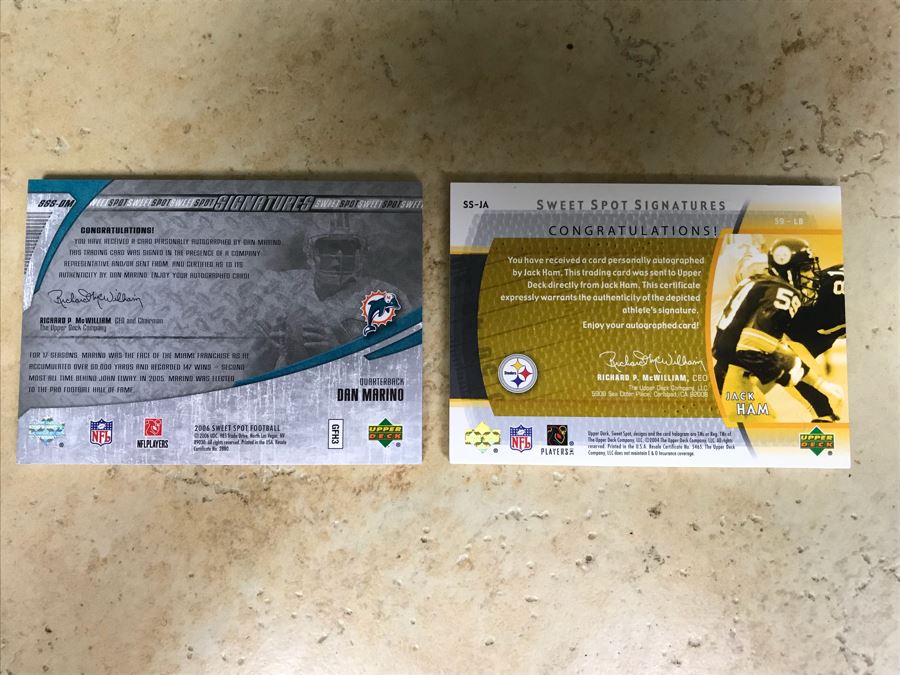 Pair Of Upper Deck Signed Football Cards Dan Marino And Jack Ham [Photo 6]